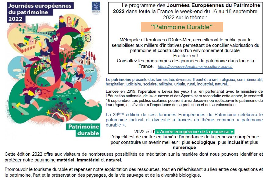 Journées Européennes du Patrimoine 2022 dans toute la France !
